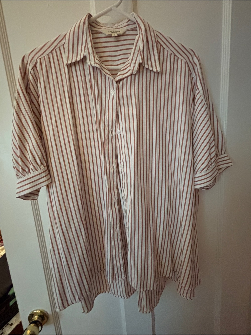 Women’s White Shirt with Red Stripes - Classic Button-Up